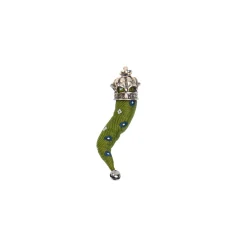 E.Marinella Cornetti Portafortuna|CORNETTO IN SETA VERDE OLIVA In seta e argento
