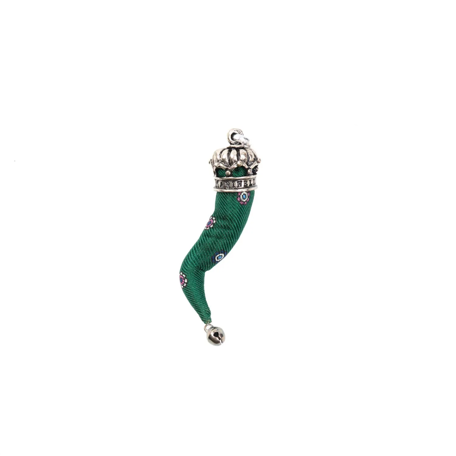 E.Marinella Cornetti Portafortuna|CORNETTO IN SETA VERDE SCURO In seta e argento
