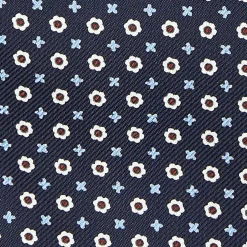 E.Marinella Ascot|CRAVATTA ASCOT IN SETA BLU SCURO Microfantasia fiore