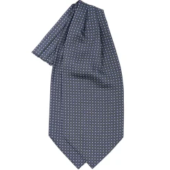 E.Marinella Ascot|CRAVATTA ASCOT IN SETA BLU SCURO Microfantasia fiore