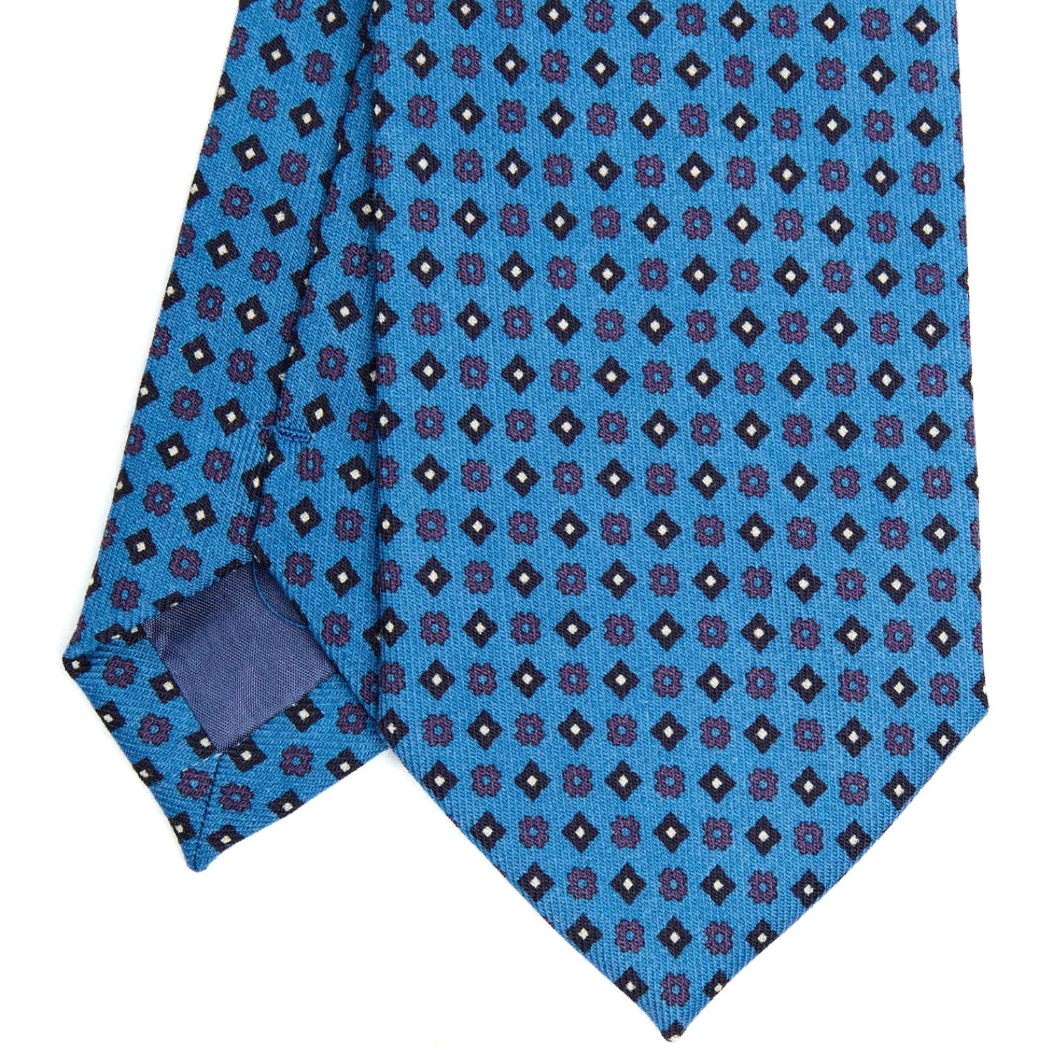 E.Marinella CRAVATTE|Cravatte In Lana E Cashmere|CRAVATTA CLASSICA IN LANA AZZURRA Microfantasia fiore