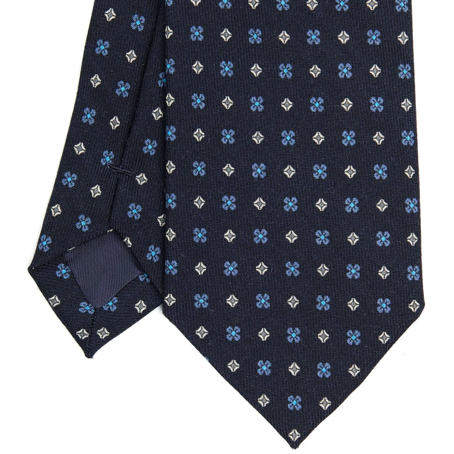 E.Marinella CRAVATTE|Cravatte In Lana E Cashmere|CRAVATTA CLASSICA IN LANA BLU SCURO Microfantasia fiore