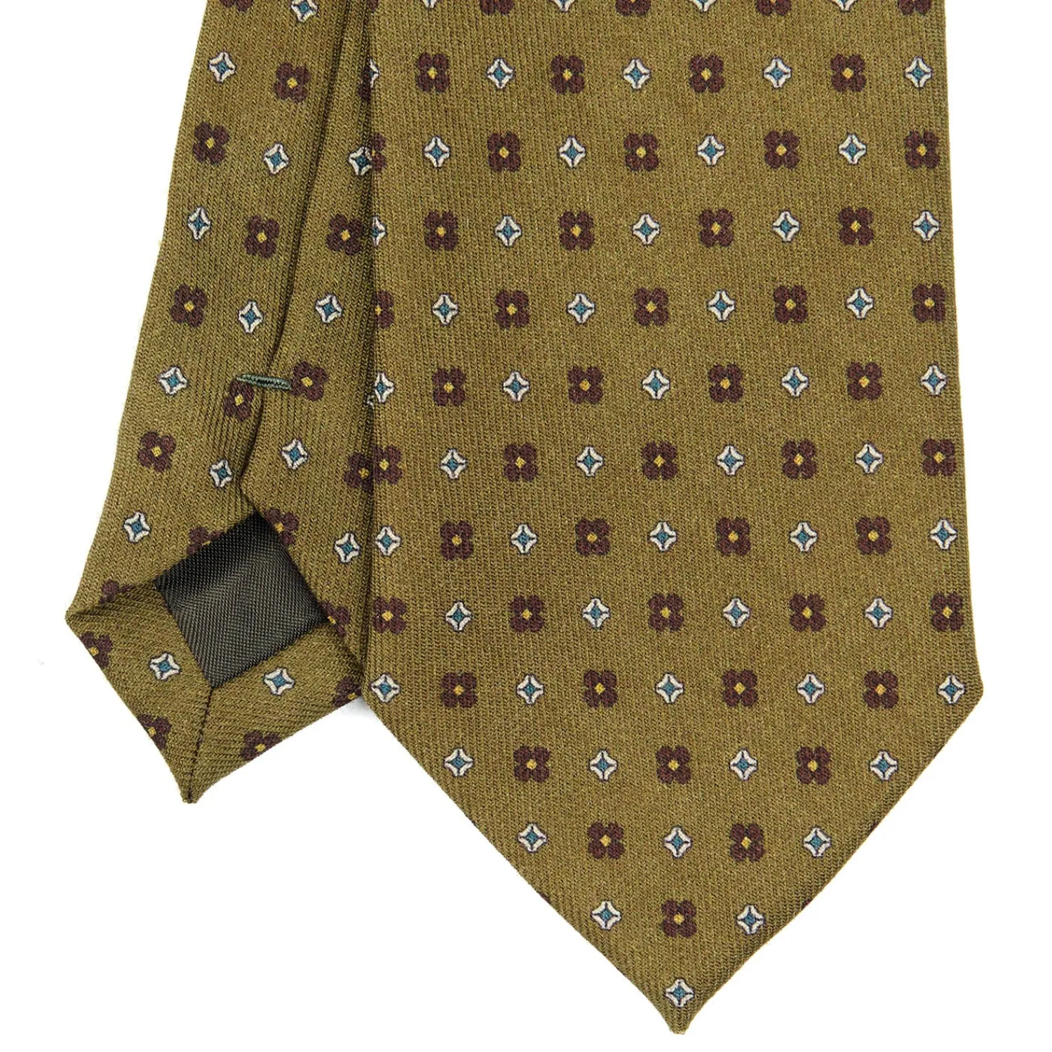 E.Marinella CRAVATTE|Cravatte In Lana E Cashmere|CRAVATTA CLASSICA IN LANA VERDE OLIVA Microfantasia fiore