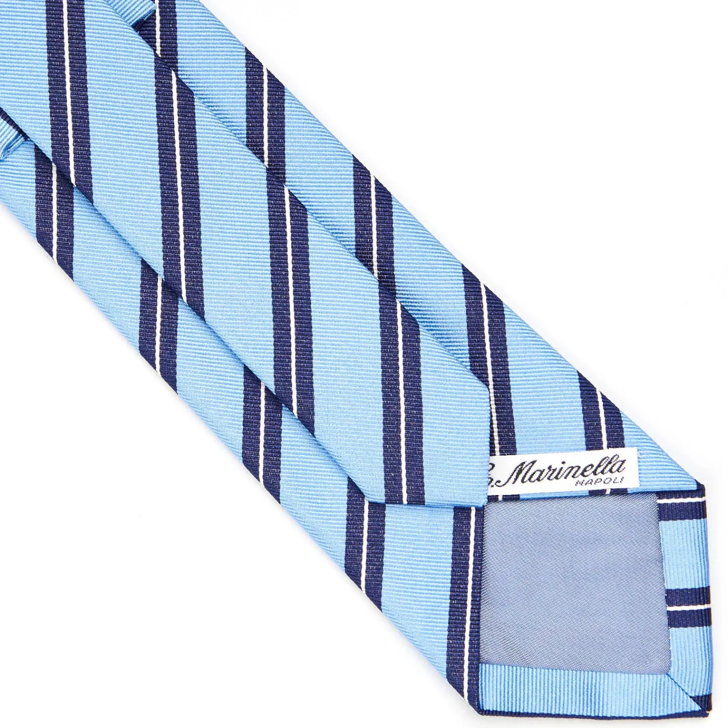E.Marinella CRAVATTE|Cravatte Regimental E Rigate|CRAVATTA REGIMENTAL IN SETA AZZURRA Righe blu e bianche