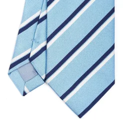E.Marinella CRAVATTE|Cravatte Regimental E Rigate|CRAVATTA REGIMENTAL IN SETA AZZURRA Righe blu e bianche