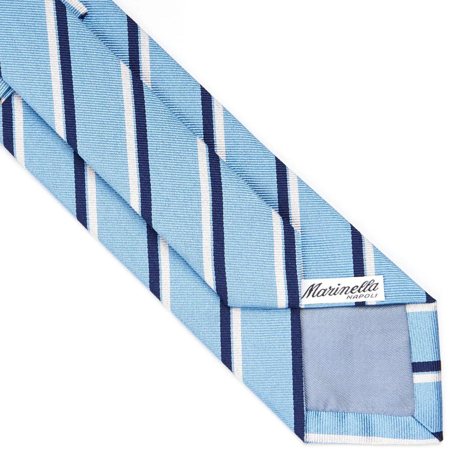 E.Marinella CRAVATTE|Cravatte Regimental E Rigate|CRAVATTA REGIMENTAL IN SETA AZZURRA Righe blu e bianche