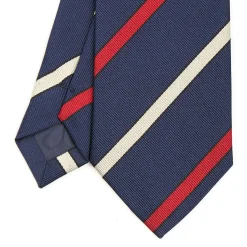 E.Marinella CRAVATTE|Cravatte Regimental E Rigate|CRAVATTA REGIMENTAL IN SETA BLU SCURO Righe rosse e beige