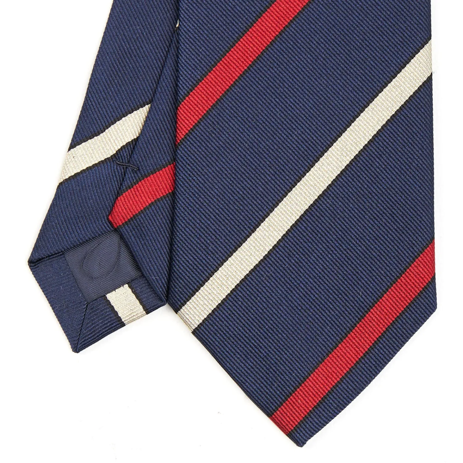 E.Marinella CRAVATTE|Cravatte Regimental E Rigate|CRAVATTA REGIMENTAL IN SETA BLU SCURO Righe rosse e beige
