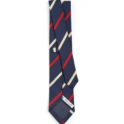 E.Marinella CRAVATTE|Cravatte Regimental E Rigate|CRAVATTA REGIMENTAL IN SETA BLU SCURO Righe rosse e beige