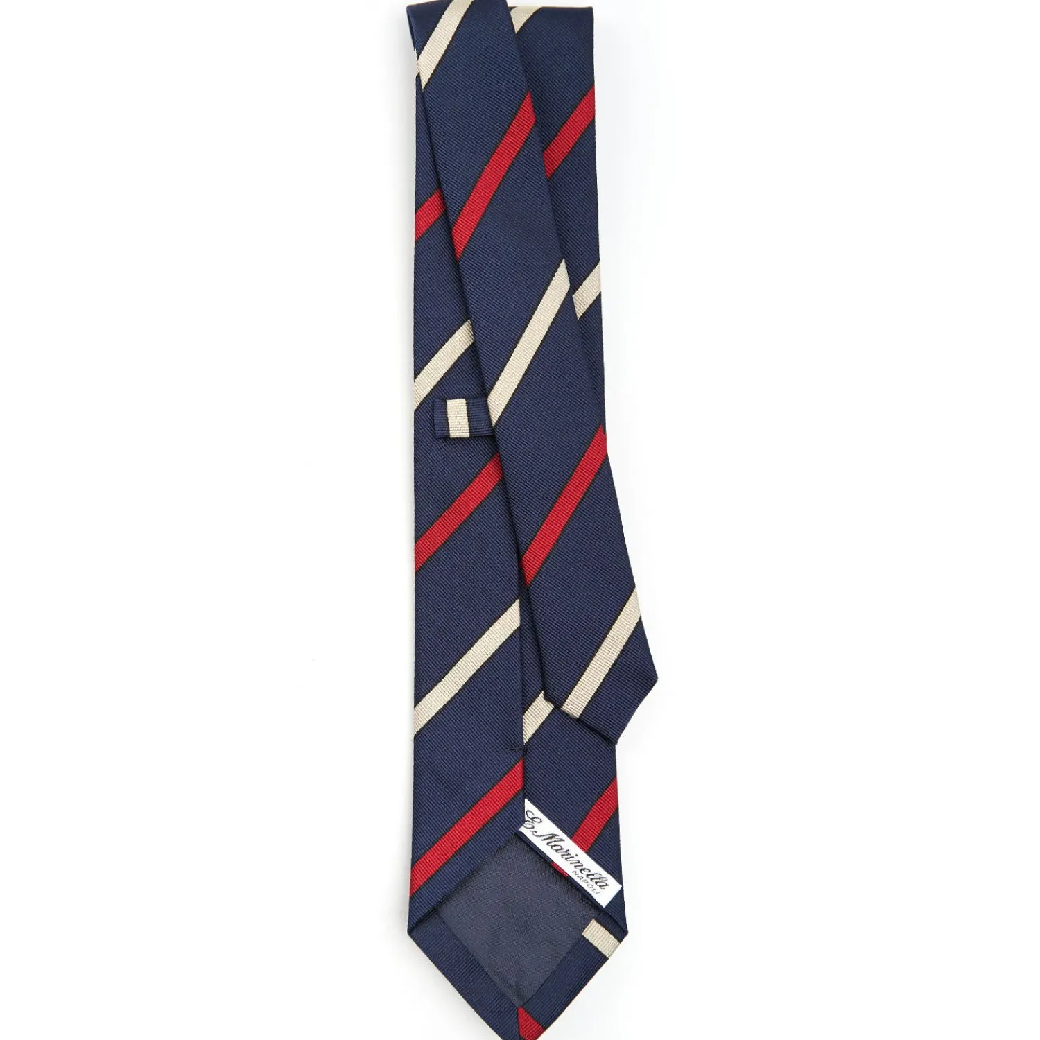 E.Marinella CRAVATTE|Cravatte Regimental E Rigate|CRAVATTA REGIMENTAL IN SETA BLU SCURO Righe rosse e beige