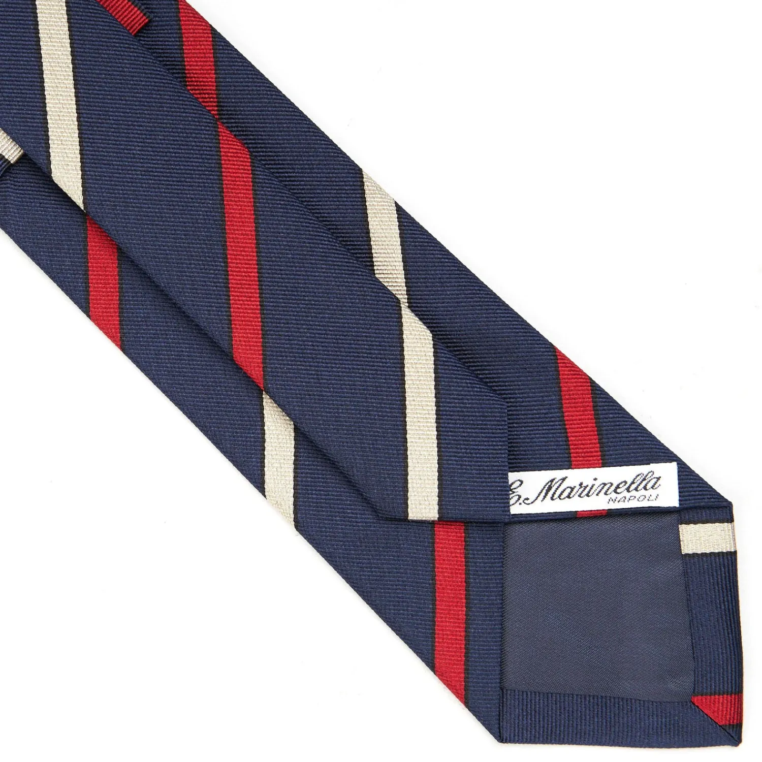 E.Marinella CRAVATTE|Cravatte Regimental E Rigate|CRAVATTA REGIMENTAL IN SETA BLU SCURO Righe rosse e beige