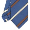 E.Marinella CRAVATTE|Cravatte Regimental E Rigate|CRAVATTA REGIMENTAL IN SETA BLU Righe marroni e beige