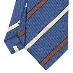 E.Marinella CRAVATTE|Cravatte Regimental E Rigate|CRAVATTA REGIMENTAL IN SETA BLU Righe marroni e beige