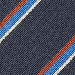 E.Marinella CRAVATTE|Cravatte Regimental E Rigate|CRAVATTA REGIMENTAL IN SETA BLU SCURO Righe marroni e azzurre
