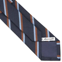 E.Marinella CRAVATTE|Cravatte Regimental E Rigate|CRAVATTA REGIMENTAL IN SETA BLU SCURO Righe marroni e azzurre