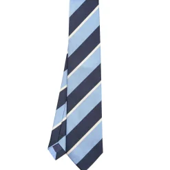 E.Marinella CRAVATTE|Cravatte Regimental E Rigate|CRAVATTA REGIMENTAL IN SETA BLU SCURO Righe azzurre e bianche