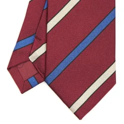 E.Marinella CRAVATTE|Cravatte Regimental E Rigate|CRAVATTA REGIMENTAL IN SETA BORDEAUX Righe beige e azzurre