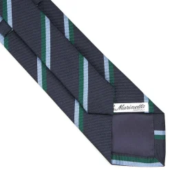 E.Marinella Cravatte Regimental E Rigate|CRAVATTE|CRAVATTA REGIMENTAL IN SETA BLU SCURO Righe azzurre e verdi