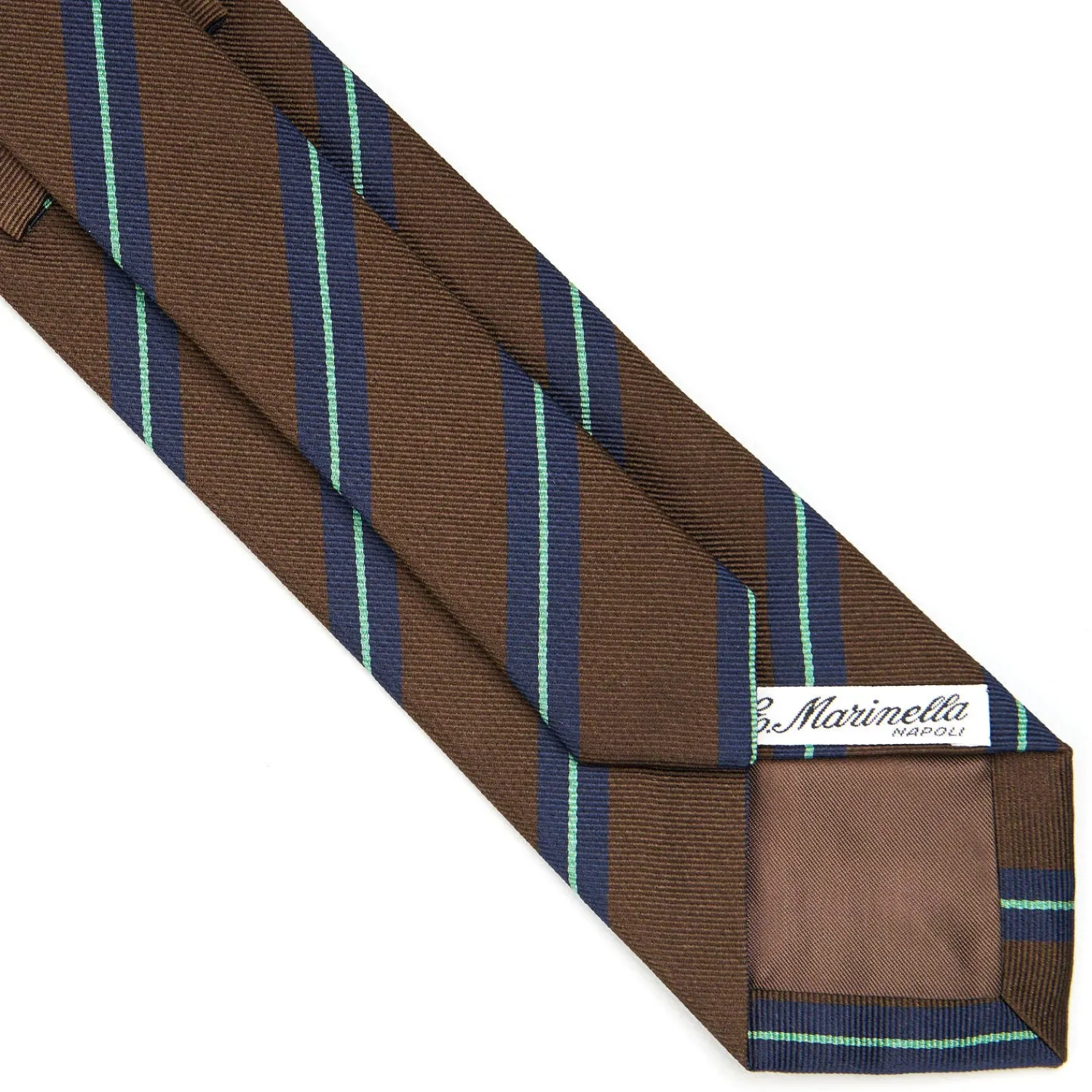 E.Marinella CRAVATTE|Cravatte Regimental E Rigate|CRAVATTA REGIMENTAL IN SETA MARRONE SCURO Riche blu e verdi