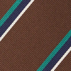 E.Marinella CRAVATTE|Cravatte Regimental E Rigate|CRAVATTA REGIMENTAL IN SETA MARRONE SCURO Righe verdi e blu