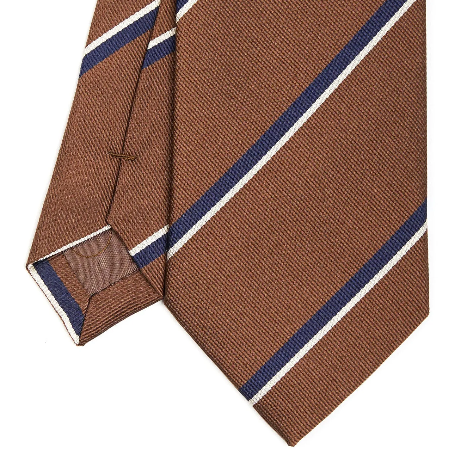 E.Marinella CRAVATTE|Cravatte Regimental E Rigate|CRAVATTA REGIMENTAL IN SETA MARRONE SCURO Righe blu e bianche