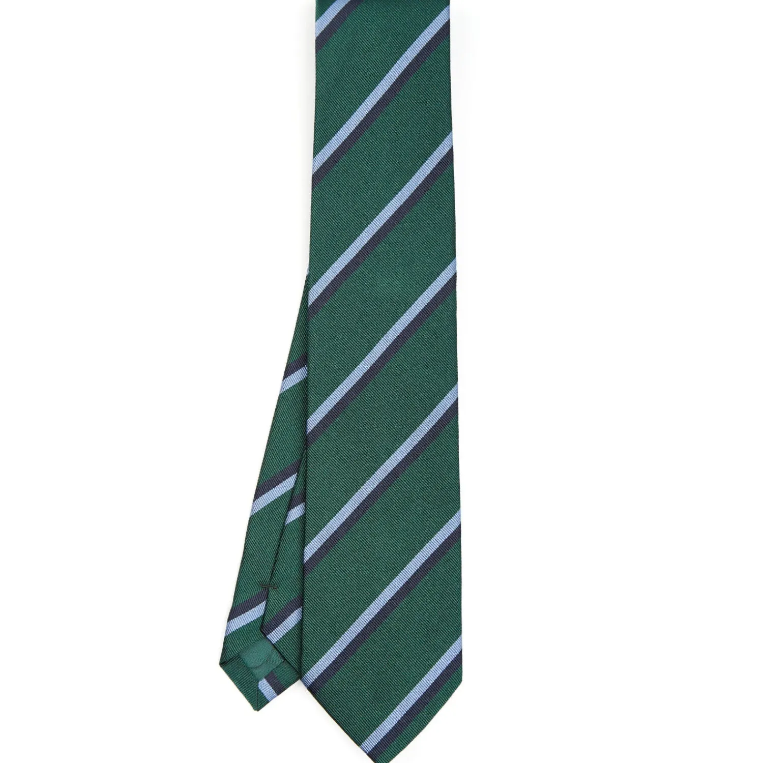 E.Marinella CRAVATTE|Cravatte Regimental E Rigate|CRAVATTA REGIMENTAL IN SETA VERDE SCURO Righe blue e azzurre