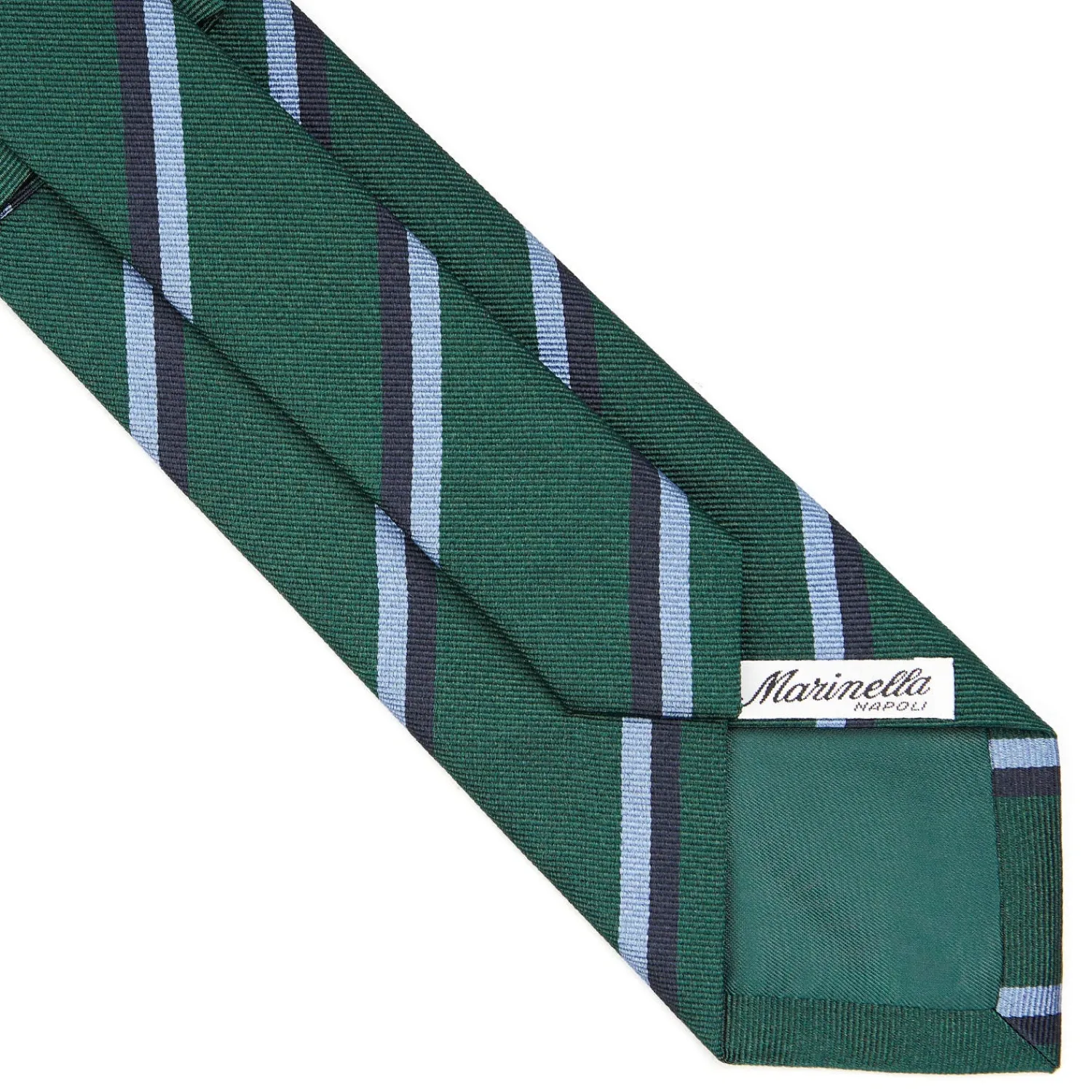 E.Marinella CRAVATTE|Cravatte Regimental E Rigate|CRAVATTA REGIMENTAL IN SETA VERDE SCURO Righe blue e azzurre