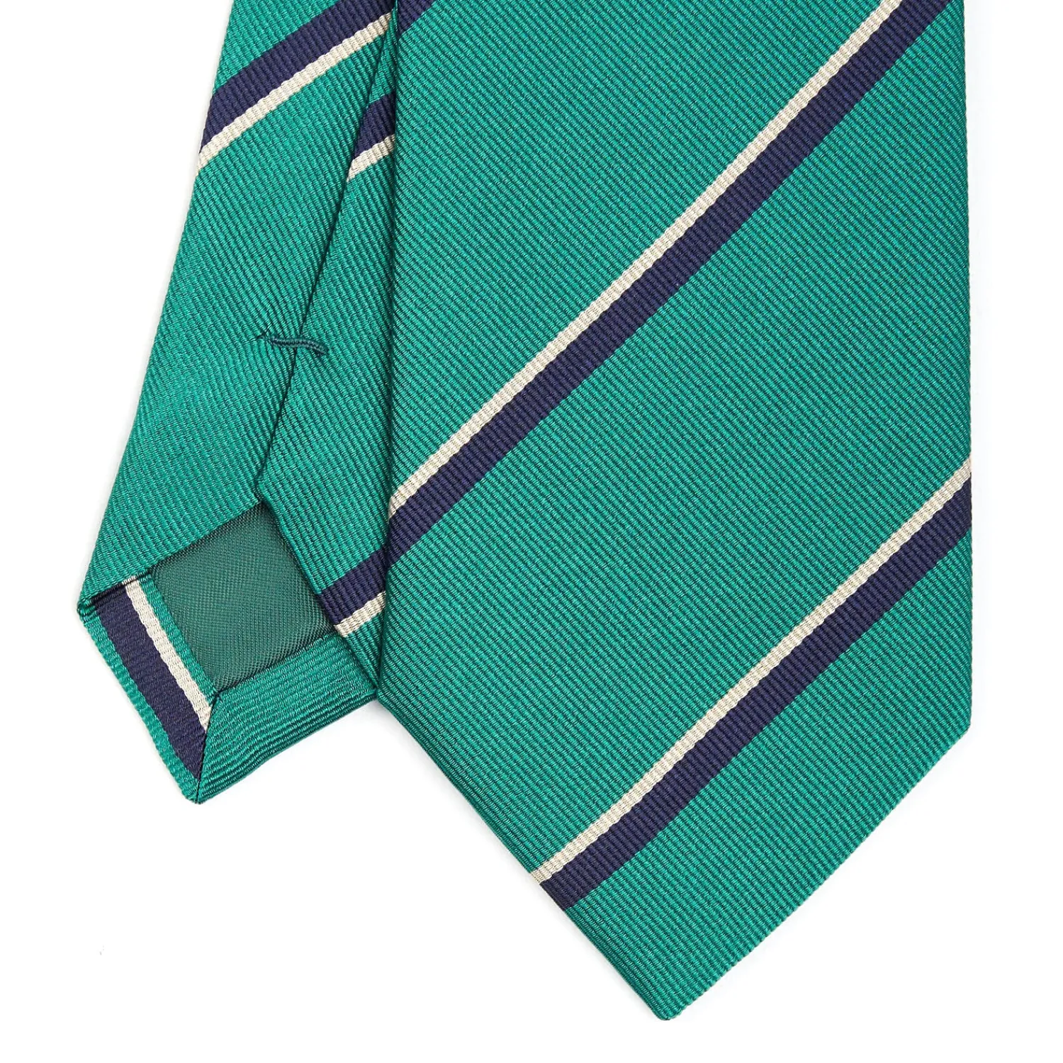 E.Marinella CRAVATTE|Cravatte Regimental E Rigate|CRAVATTA REGIMENTAL IN SETA VERDE SCURO Righe blu