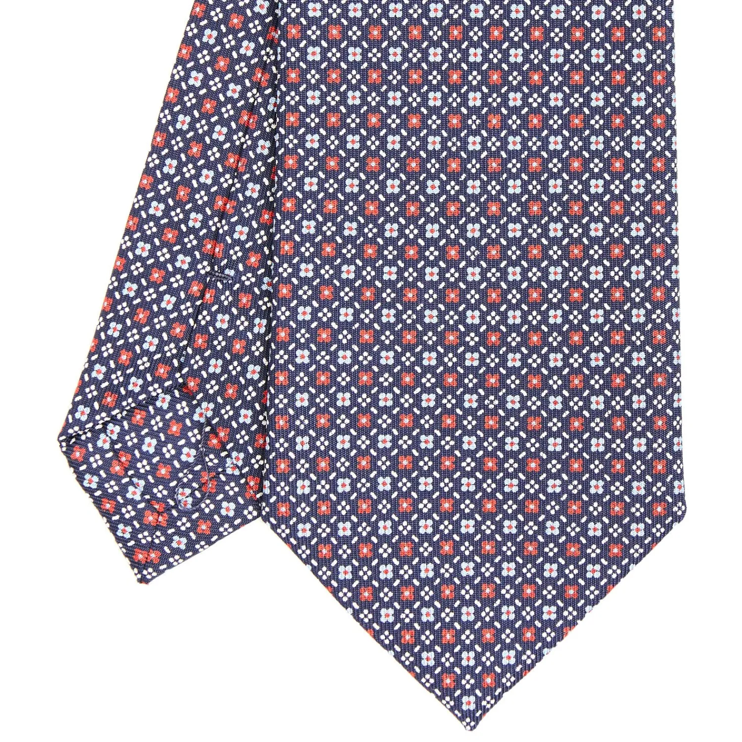 E.Marinella CRAVATTE|Cravatte In Seta Stampata|CRAVATTA SARTORIALE CLASSICA IN SETA BLU SCURO Microfantasia fiore