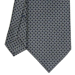 E.Marinella CRAVATTE|Cravatte In Seta Stampata|CRAVATTA SARTORIALE CLASSICA IN SETA BLU SCURO Microfantasia geometrica