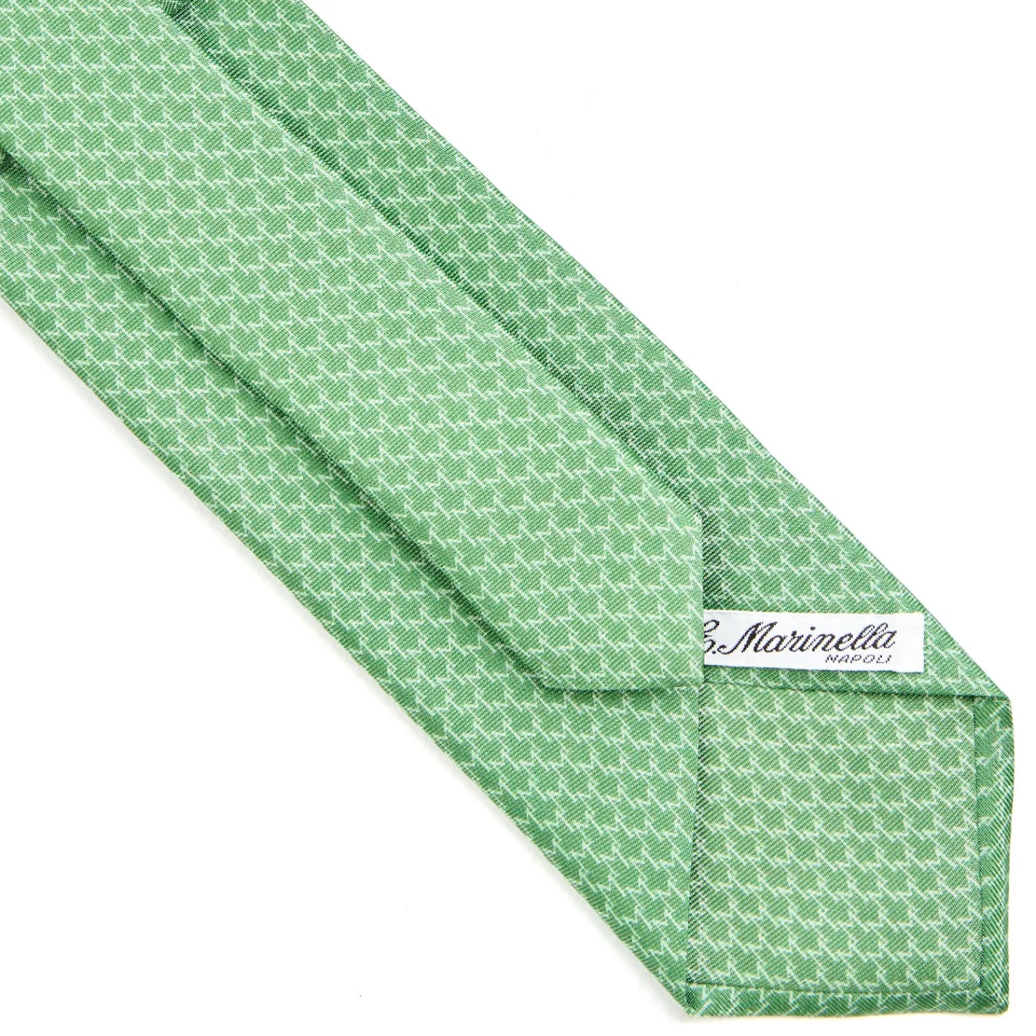E.Marinella CRAVATTE|Cravatte In Seta Stampata|CRAVATTA SARTORIALE CLASSICA IN SETA VERDE Microfantasia m geometrica