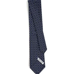 E.Marinella CRAVATTE|Cravatte In Seta Stampata|CRAVATTA SARTORIALE CLASSICA IN SETA BLU SCURO Microfantasia fiore