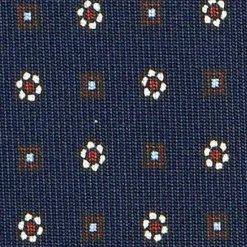 E.Marinella CRAVATTE|Cravatte In Seta Stampata|CRAVATTA SARTORIALE CLASSICA IN SETA BLU SCURO Microfantasia fiore