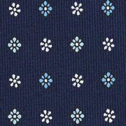 E.Marinella CRAVATTE|Cravatte In Seta Stampata|CRAVATTA SARTORIALE CLASSICA IN SETA BLU SCURO Microfantasia fiore