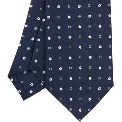 E.Marinella CRAVATTE|Cravatte In Seta Stampata|CRAVATTA SARTORIALE CLASSICA IN SETA BLU SCURO Microfantasia fiore