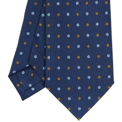 E.Marinella CRAVATTE|Cravatte In Seta Stampata|CRAVATTA SARTORIALE CLASSICA IN SETA BLU SCURO Microfantasia fiore