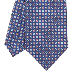E.Marinella CRAVATTE|Cravatte In Seta Stampata|CRAVATTA SARTORIALE CLASSICA IN SETA BLU Microfantasia fiore