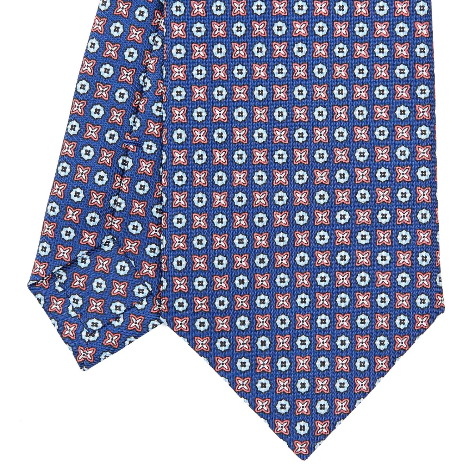 E.Marinella CRAVATTE|Cravatte In Seta Stampata|CRAVATTA SARTORIALE CLASSICA IN SETA BLU Microfantasia fiore