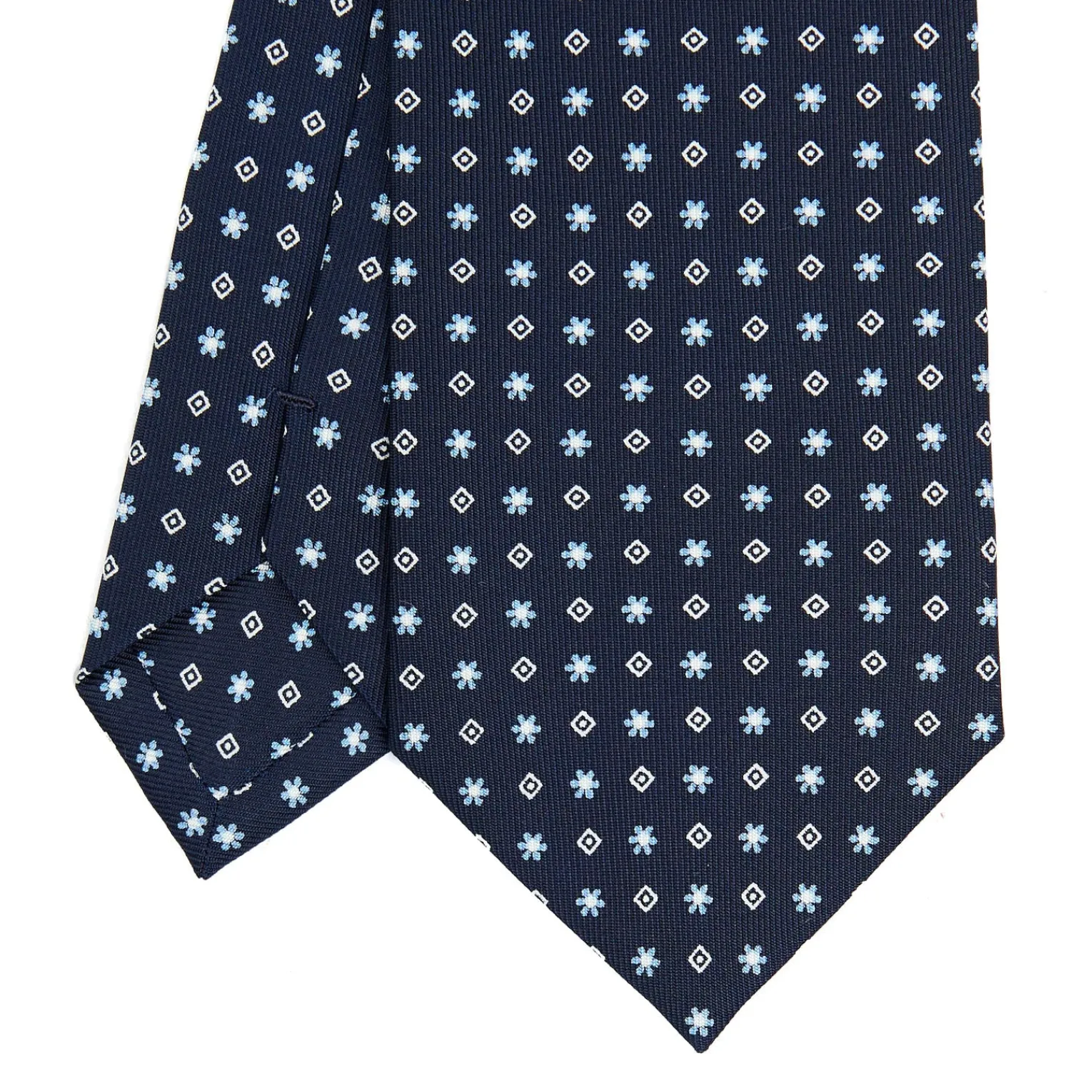 E.Marinella CRAVATTE|Cravatte In Seta Stampata|CRAVATTA SARTORIALE CLASSICA IN SETA BLU SCURO Microfantasia fiore