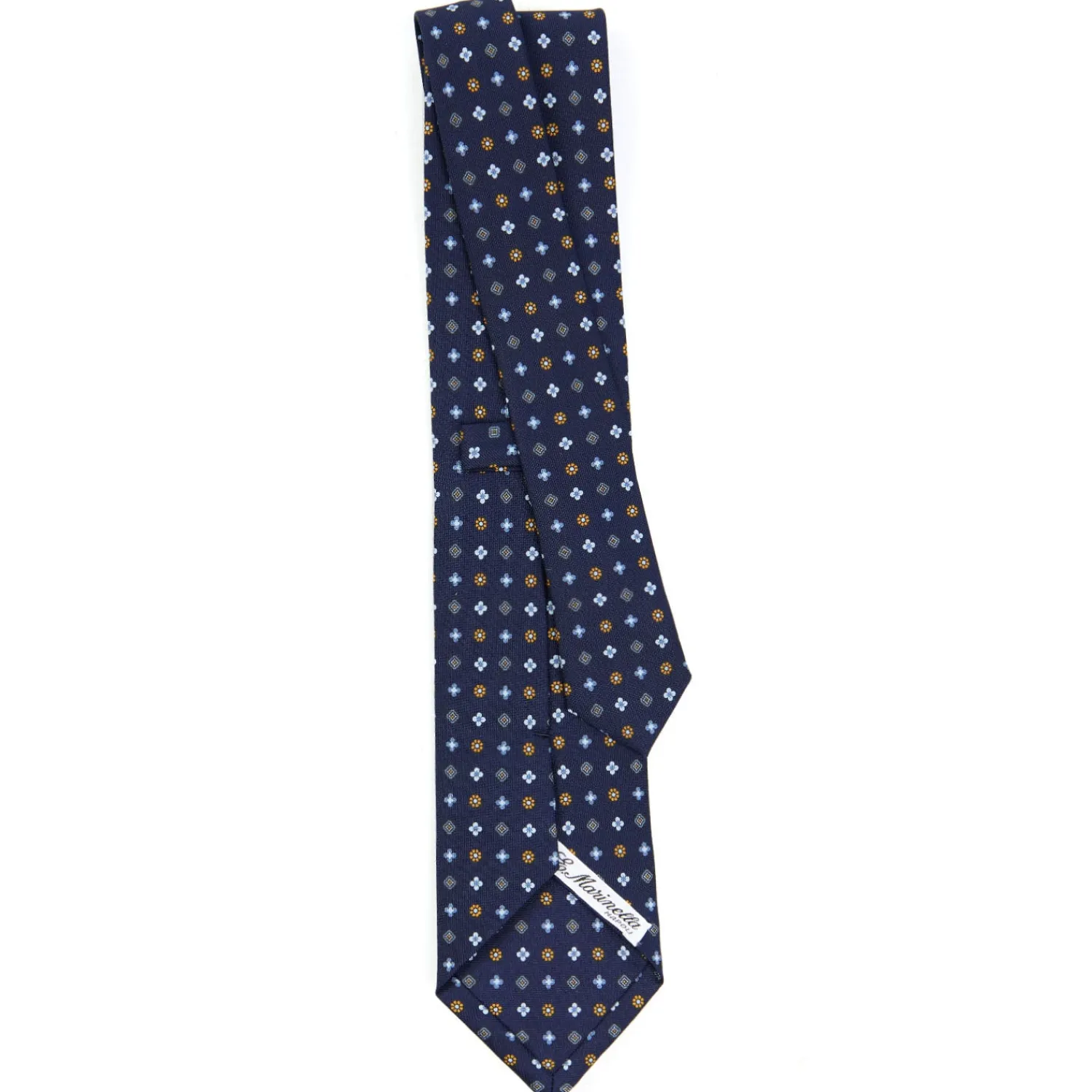 E.Marinella CRAVATTE|Cravatte In Seta Stampata|CRAVATTA SARTORIALE CLASSICA IN SETA BLU SCURO Microfantasia fiore