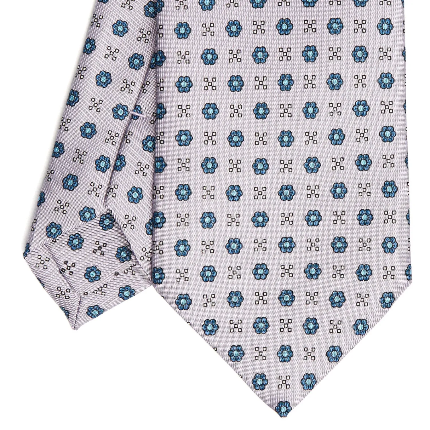 E.Marinella CRAVATTE|Cravatte In Seta Stampata|CRAVATTA SARTORIALE CLASSICA IN SETA GRIGIO CHIARO Microfantasia fiore
