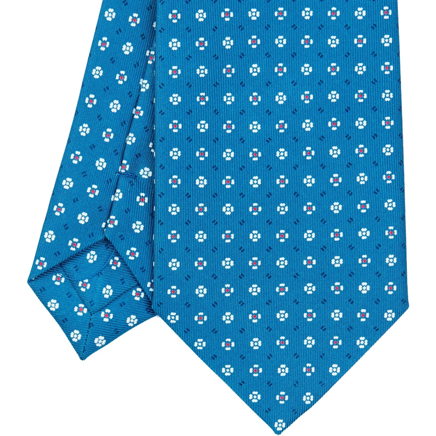 E.Marinella CRAVATTE|Cravatte In Seta Stampata|CRAVATTA SARTORIALE CLASSICA IN SETA BLU MEDIO Microfantasia fiore