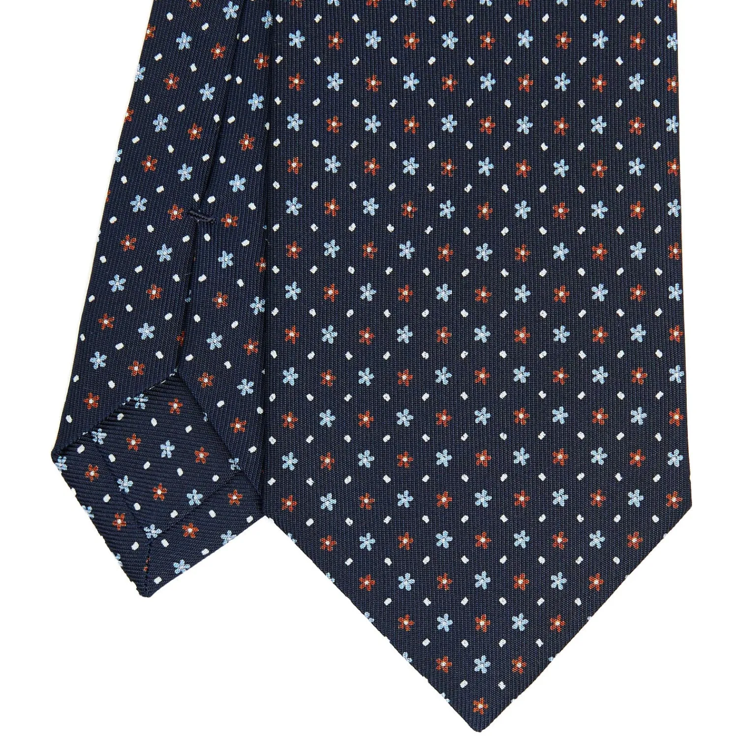 E.Marinella CRAVATTE|Cravatte In Seta Stampata|CRAVATTA SARTORIALE CLASSICA IN SETA BLU SCURO Microfantasia fiore