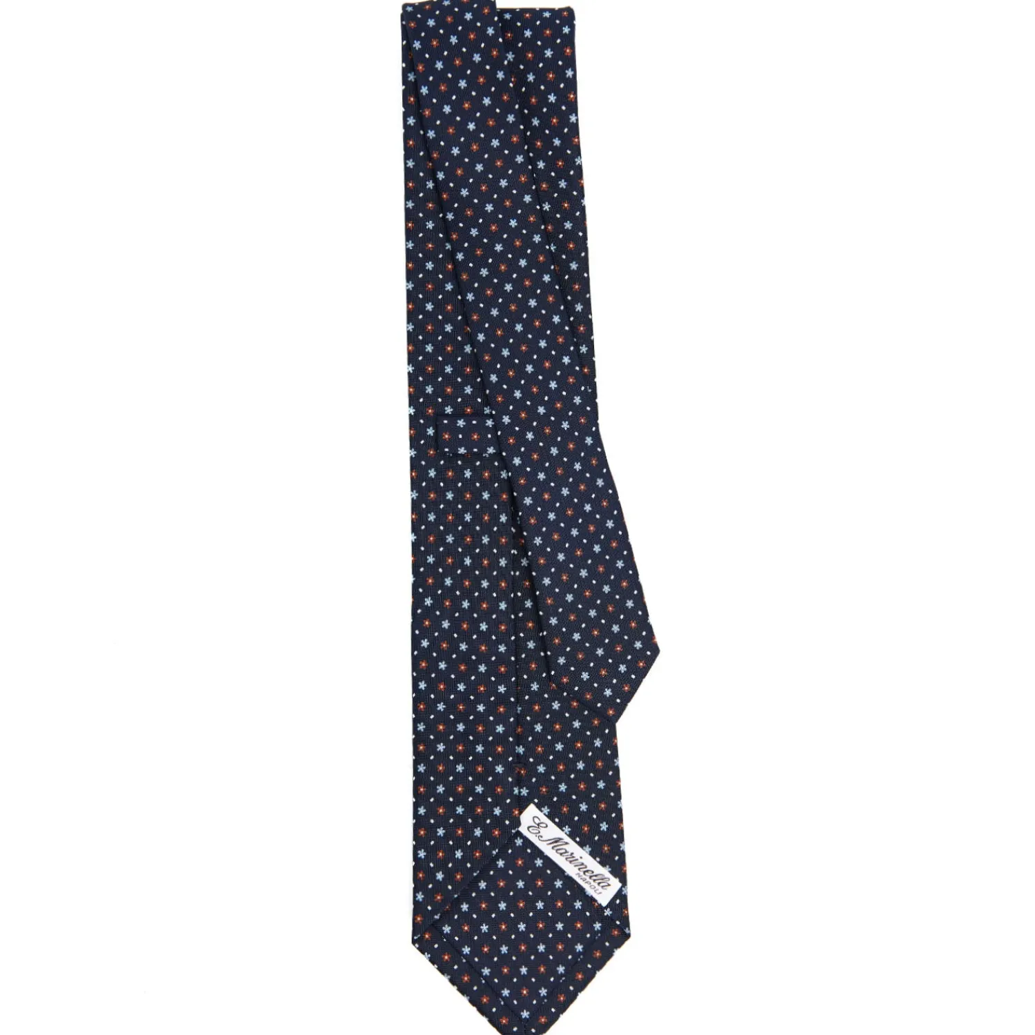 E.Marinella CRAVATTE|Cravatte In Seta Stampata|CRAVATTA SARTORIALE CLASSICA IN SETA BLU SCURO Microfantasia fiore
