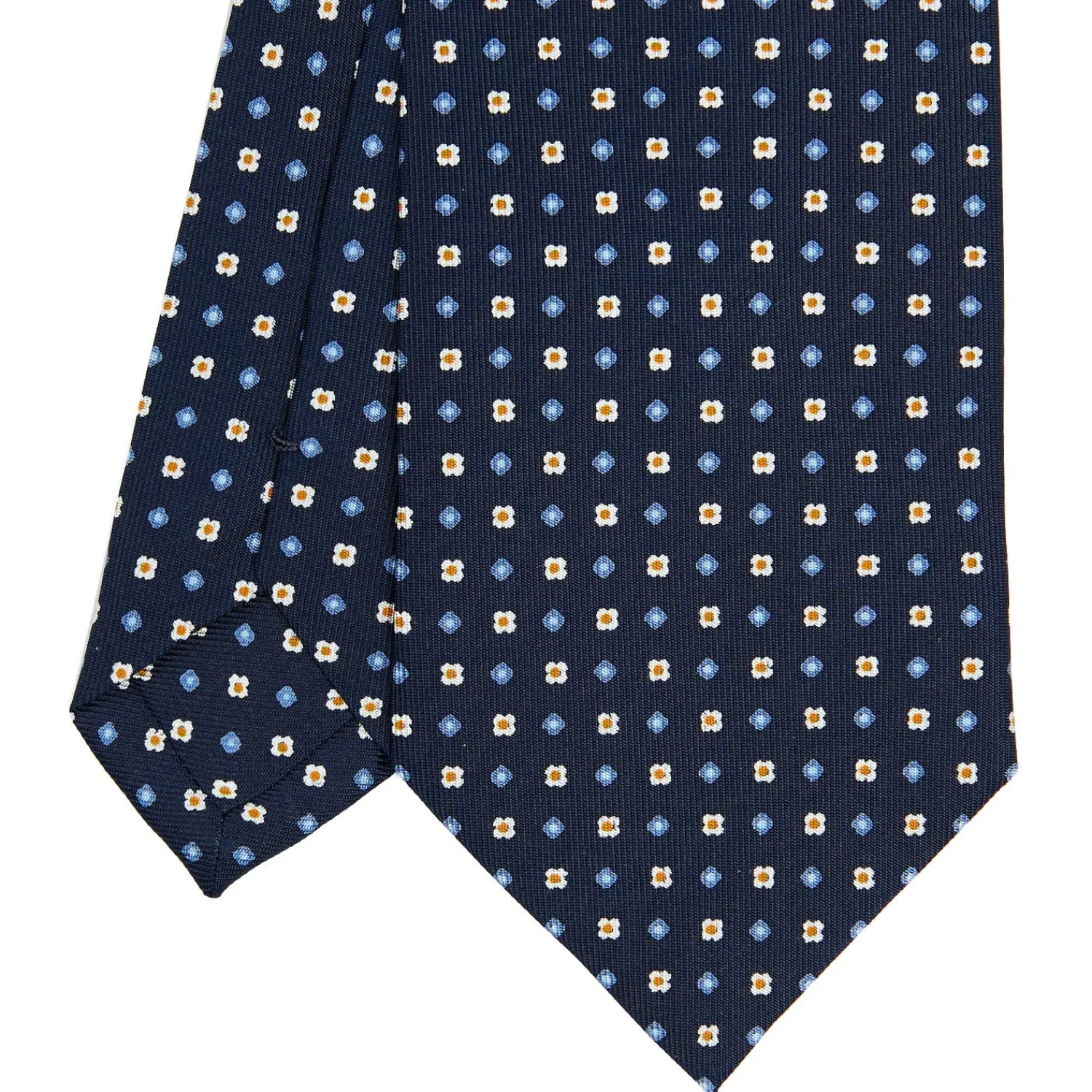 E.Marinella CRAVATTE|Cravatte In Seta Stampata|CRAVATTA SARTORIALE CLASSICA IN SETA BLU SCURO Microfantasia fiore