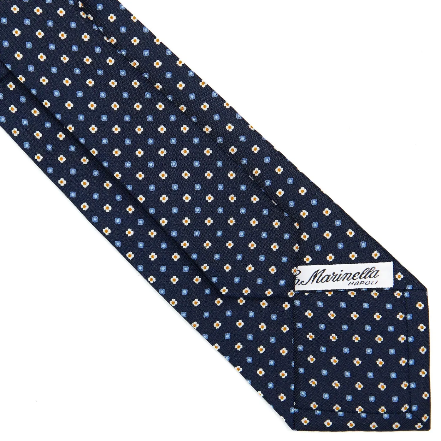 E.Marinella CRAVATTE|Cravatte In Seta Stampata|CRAVATTA SARTORIALE CLASSICA IN SETA BLU SCURO Microfantasia fiore