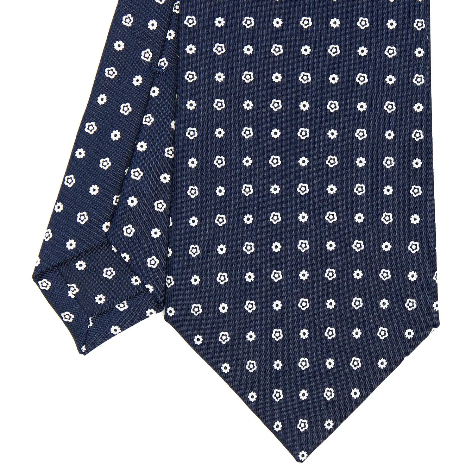 E.Marinella CRAVATTE|Cravatte In Seta Stampata|CRAVATTA SARTORIALE CLASSICA IN SETA BLU SCURO Microfantasia fiore