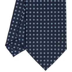 E.Marinella CRAVATTE|Cravatte In Seta Stampata|CRAVATTA SARTORIALE CLASSICA IN SETA BLU SCURO Microfantasia fiore