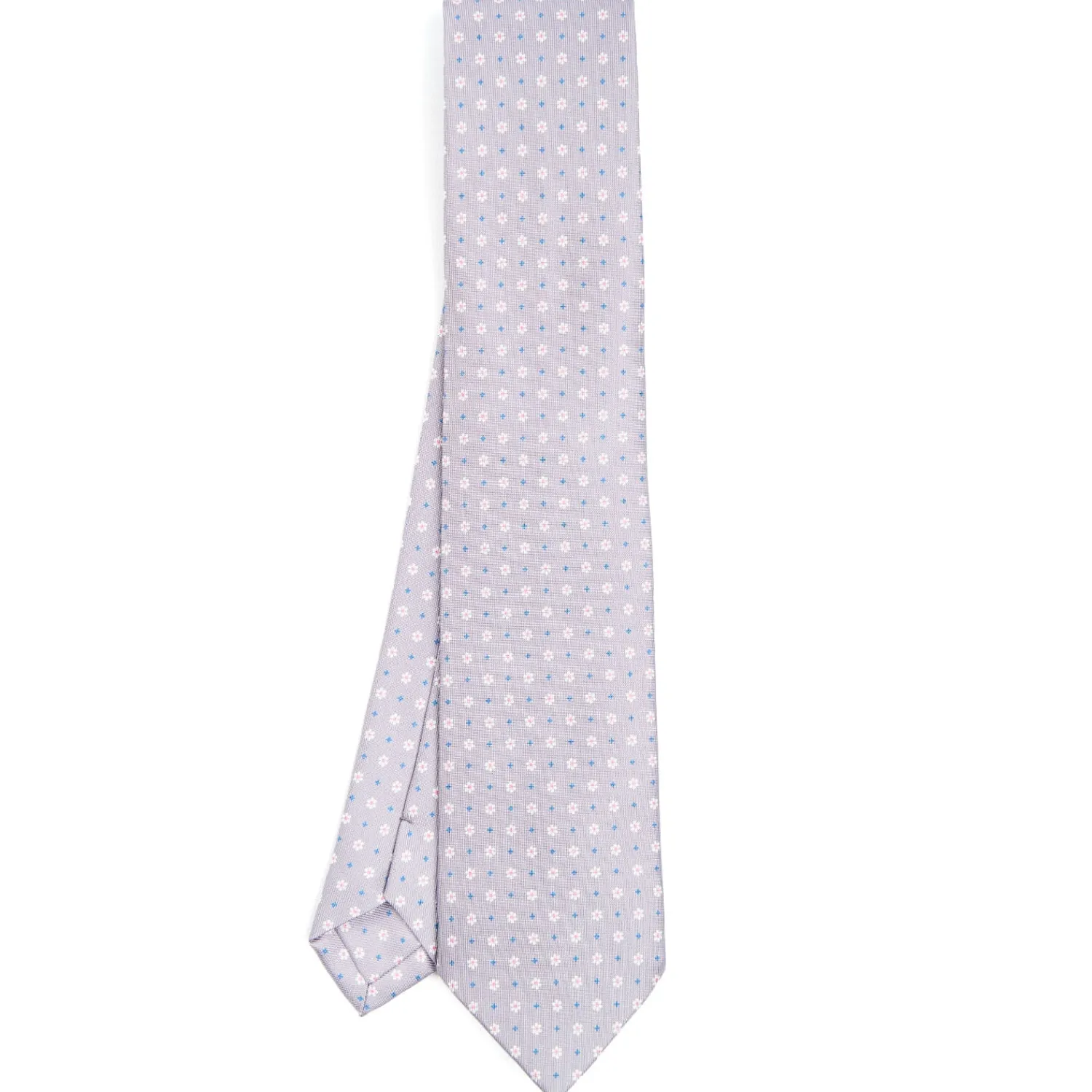 E.Marinella CRAVATTE|Cravatte In Seta Stampata|CRAVATTA SARTORIALE CLASSICA IN SETA GRIGIO CHIARO Microfantasia fiore