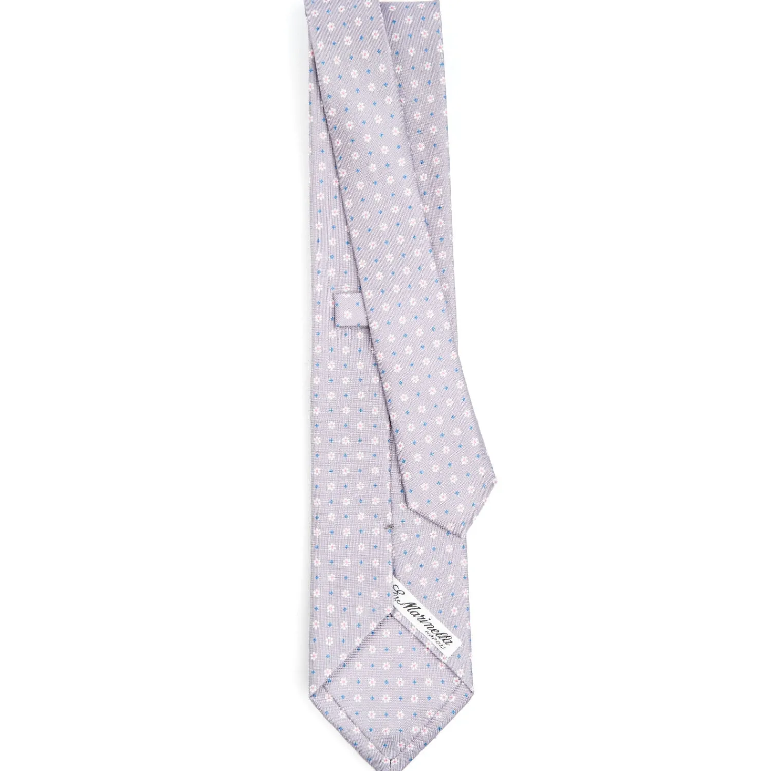 E.Marinella CRAVATTE|Cravatte In Seta Stampata|CRAVATTA SARTORIALE CLASSICA IN SETA GRIGIO CHIARO Microfantasia fiore